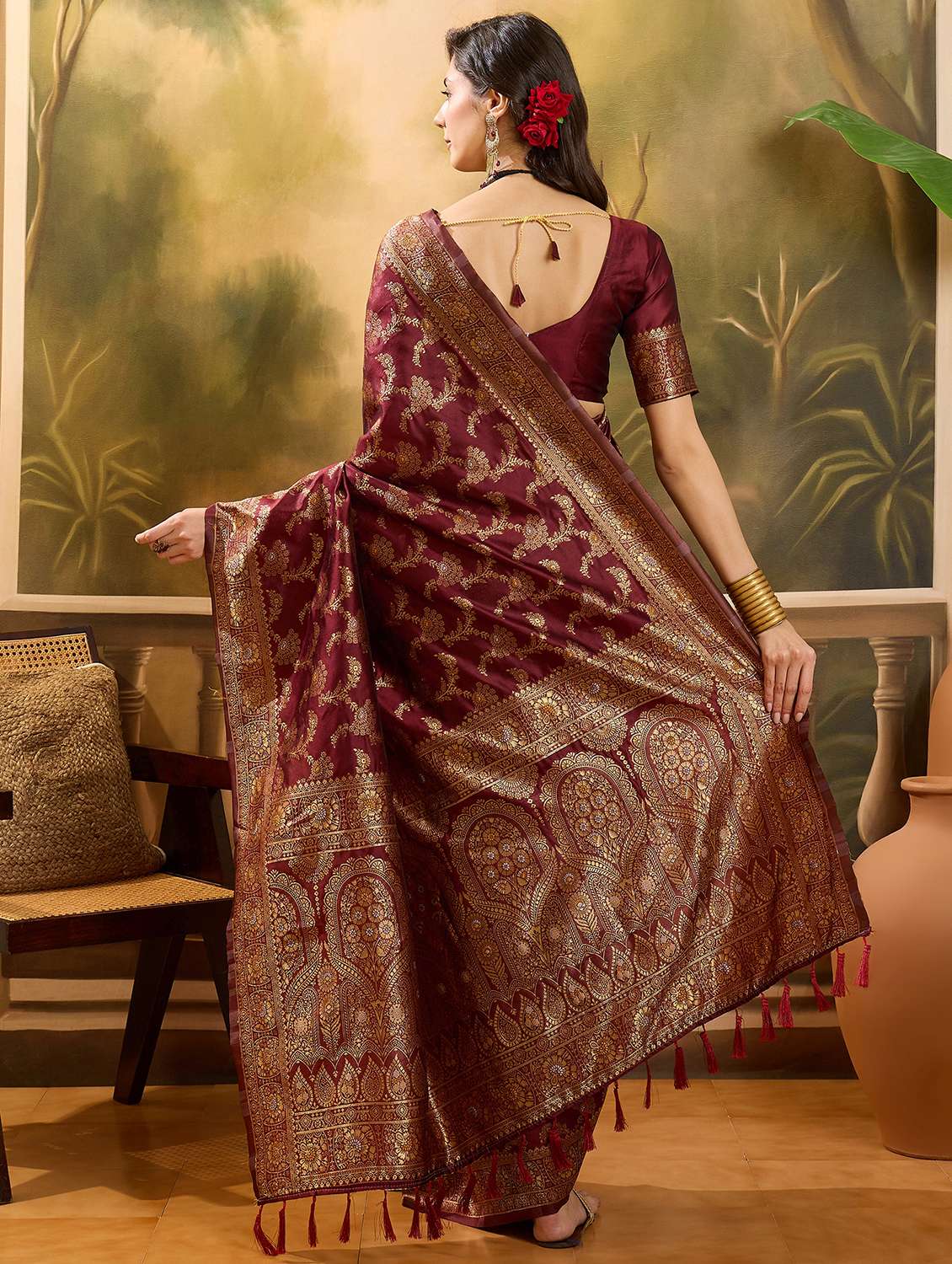 Women Self Design Banarasi Saree With Blouse - 22610172 -  Standard Image - 3