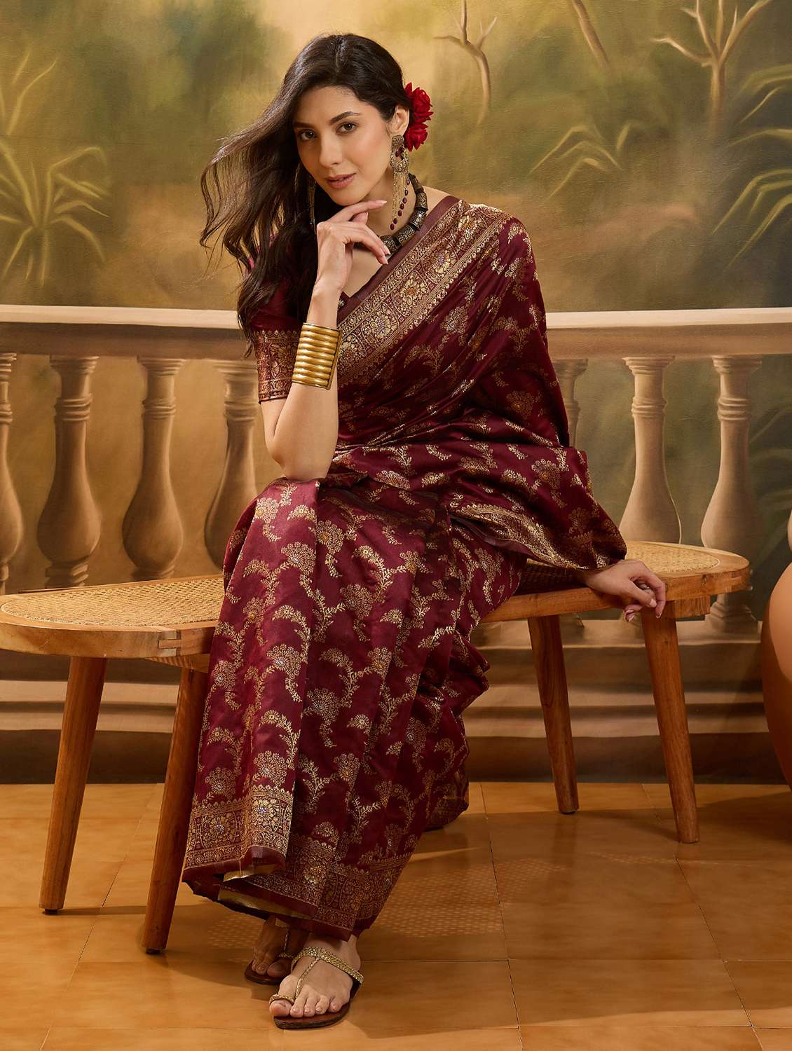 Women Self Design Banarasi Saree With Blouse - 22610172 -  Standard Image - 5