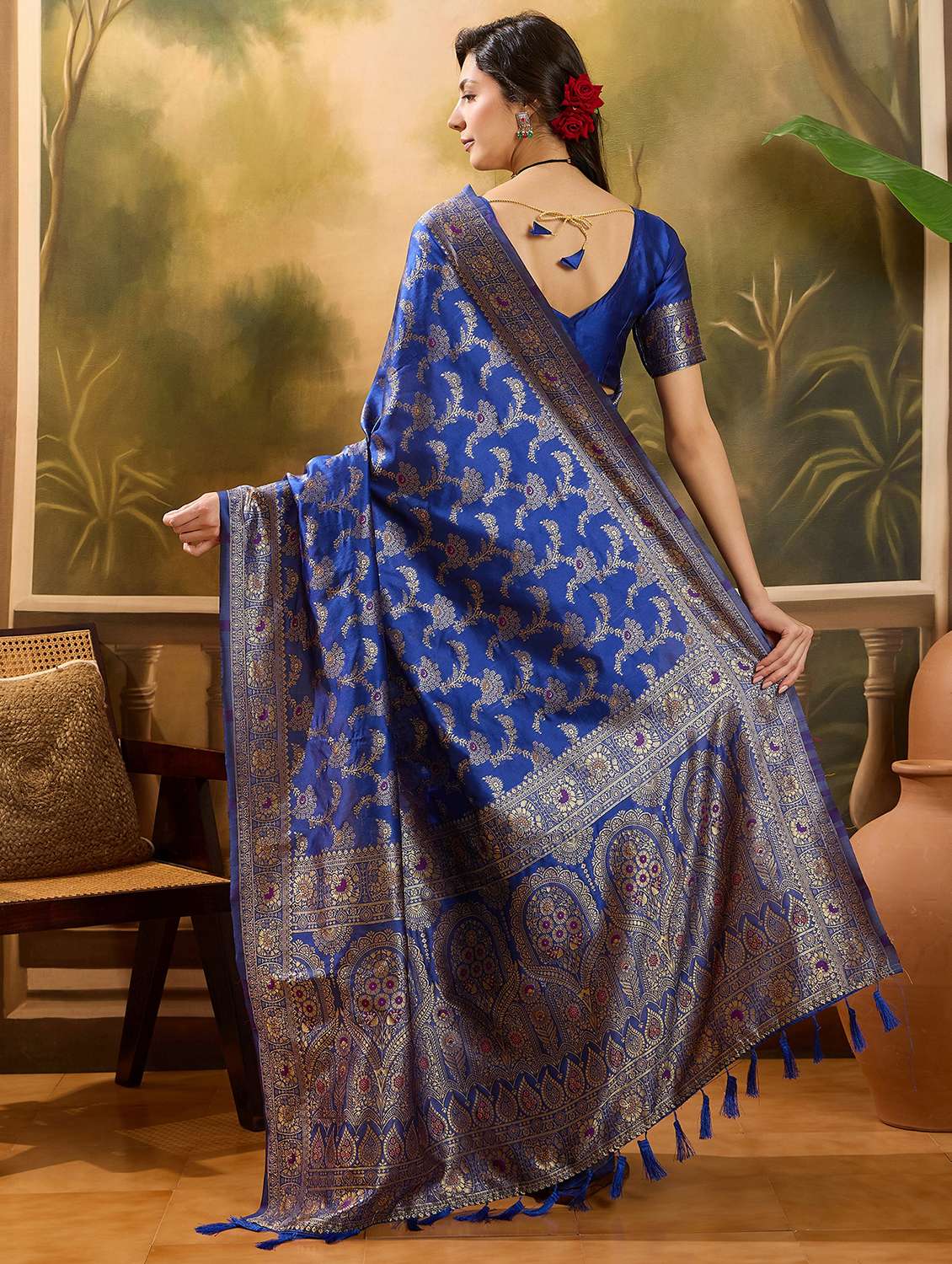 Women Self Design Banarasi Saree With Blouse - 22610174 -  Standard Image - 3