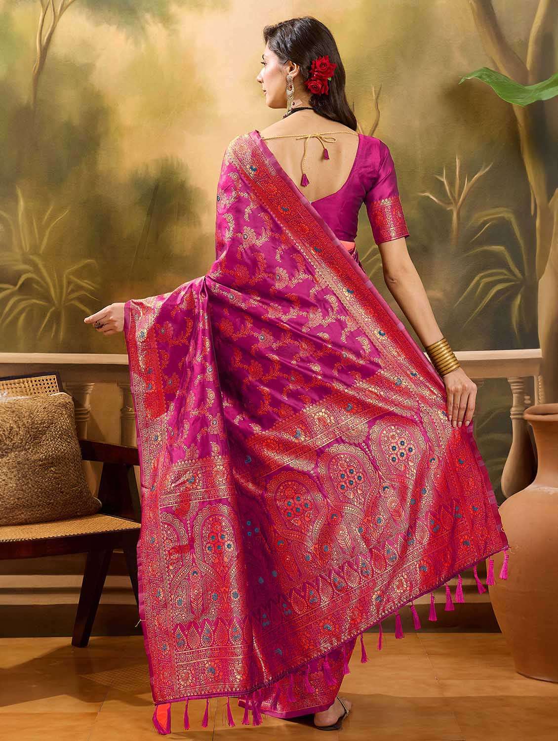 Women Self Design Banarasi Saree With Blouse - 22610175 -  Standard Image - 3