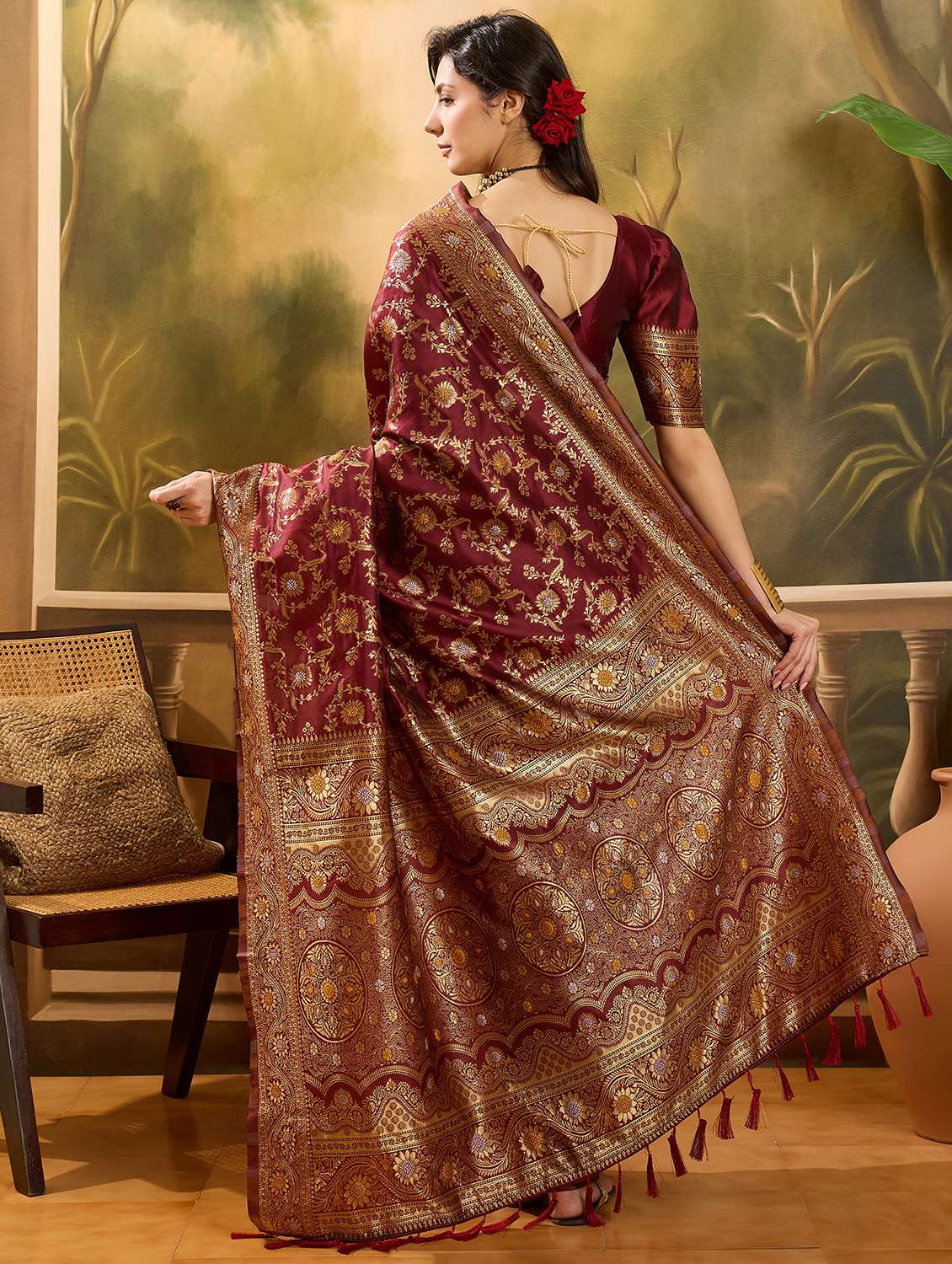 women self design banarasi saree with blouse - 22610178 -  Standard Image - 3