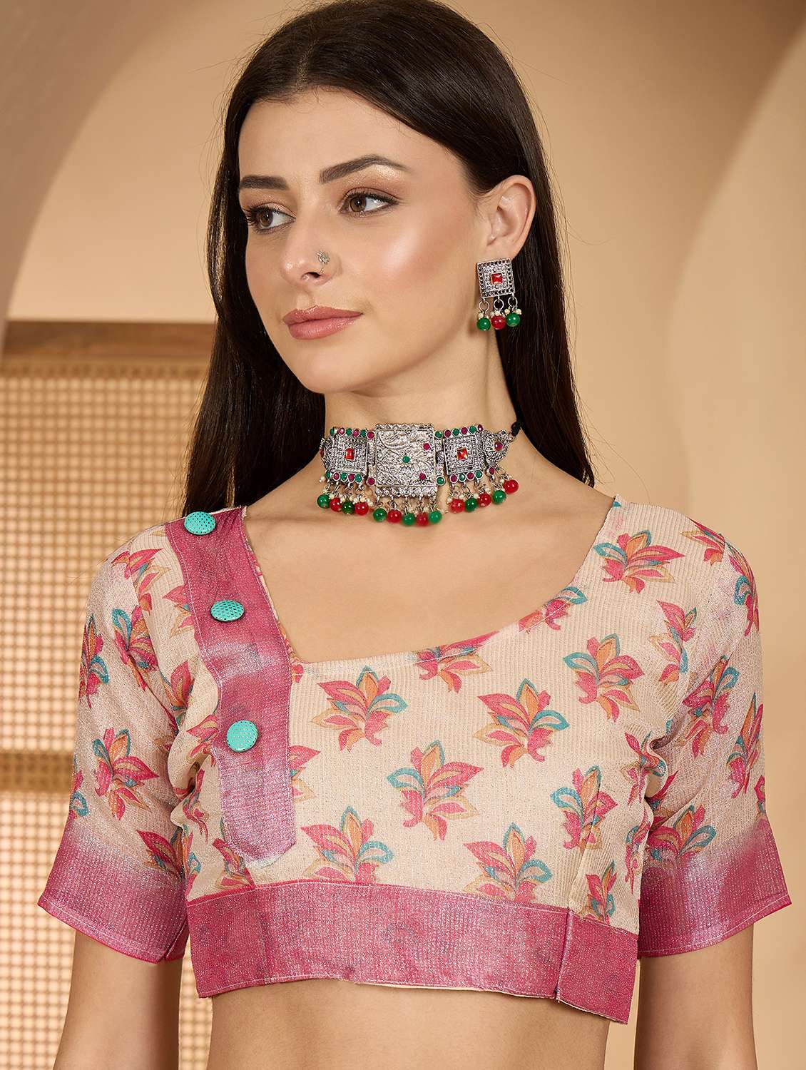 women printed casual wear saree with blouse - 22610184 -  Standard Image - 5