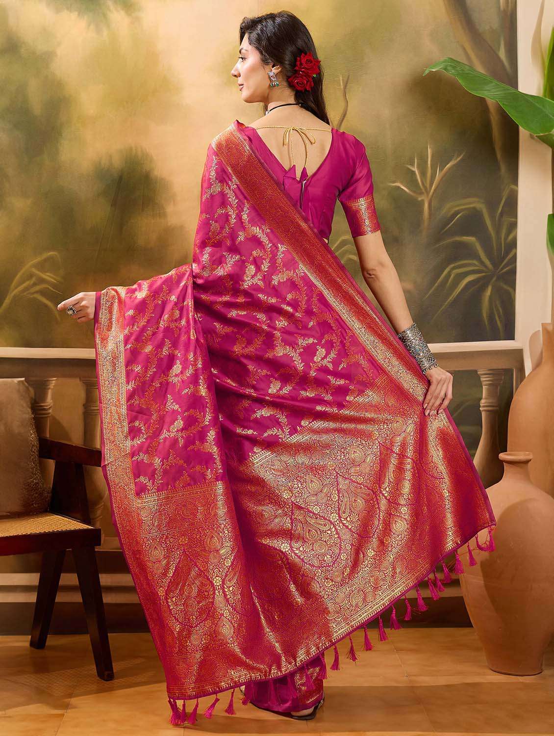 women self design banarasi saree with blouse - 22610199 -  Standard Image - 3