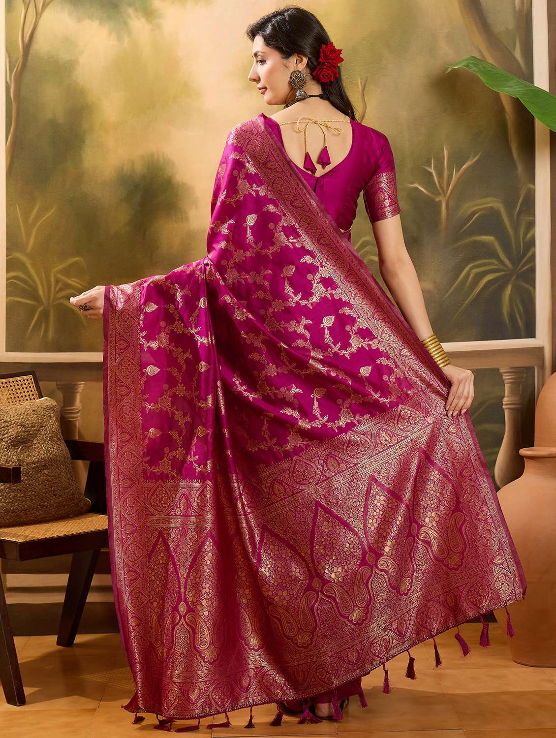 women self design banarasi saree with blouse - 22610208 -  Standard Image - 3