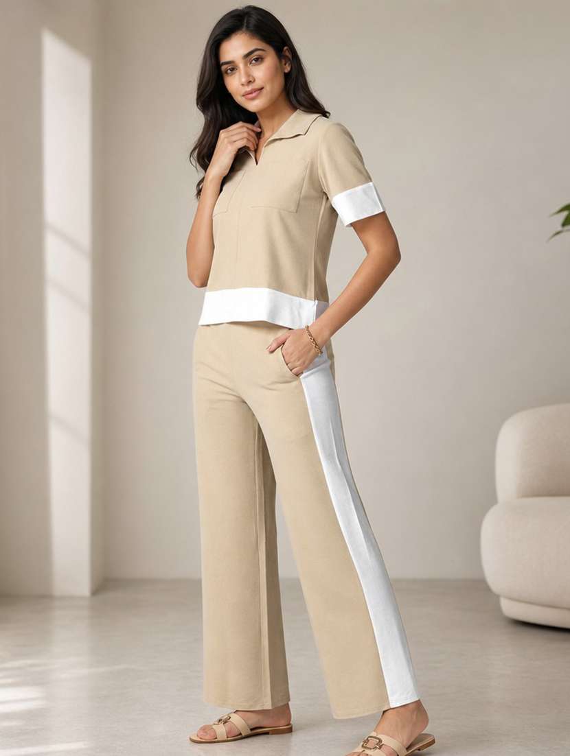 women colourblocked short sleeves top and trouser co-ord set  - 22610218 -  Standard Image - 3