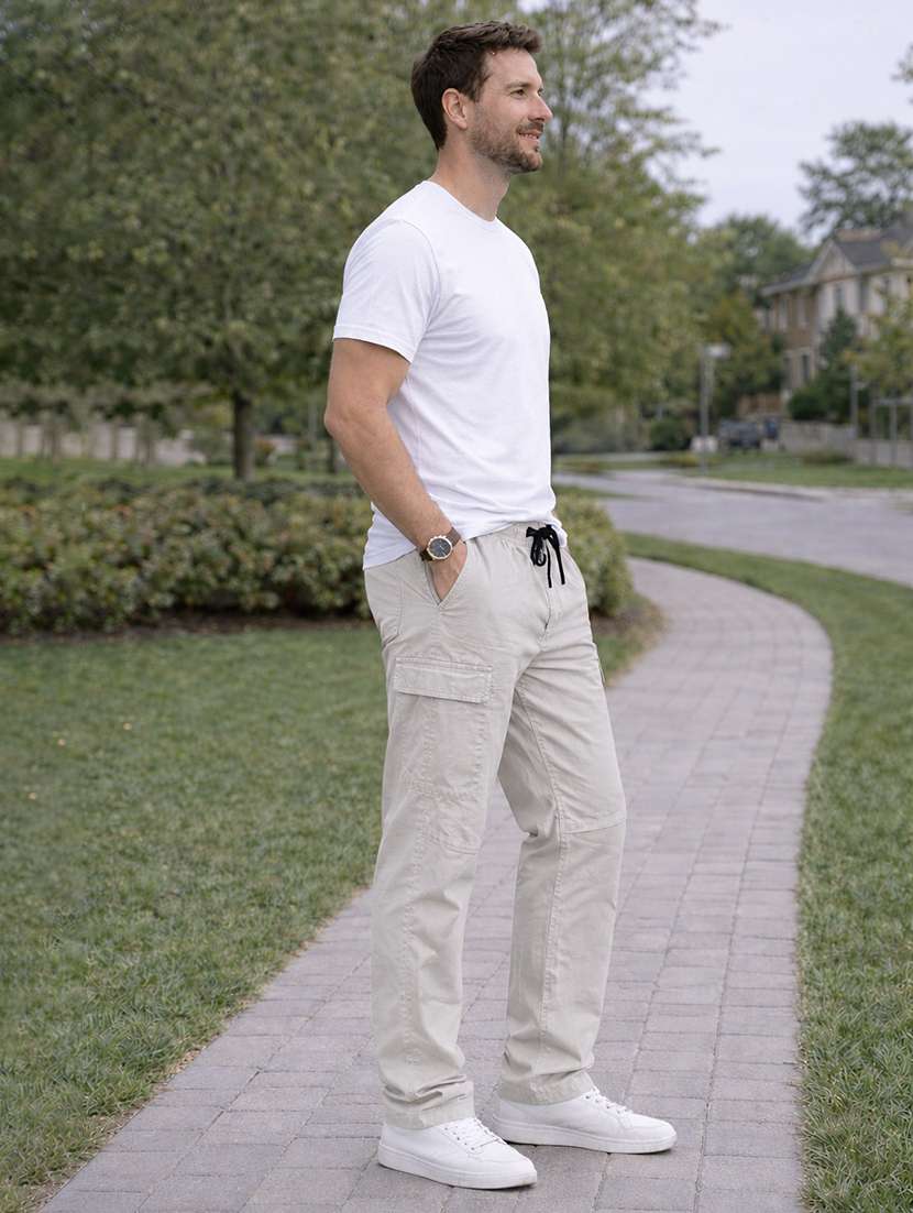 men solid mid rise regular fit cargo pant - 22610306 -  Standard Image - 3