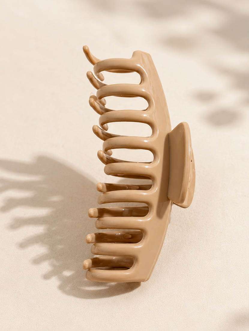 premium beige silicone non-breakable hair claw clip for women
