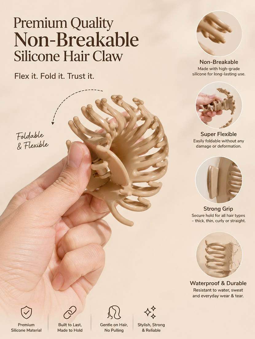 premium beige silicone non-breakable hair claw clip for women - 22610321 -  Standard Image - 3