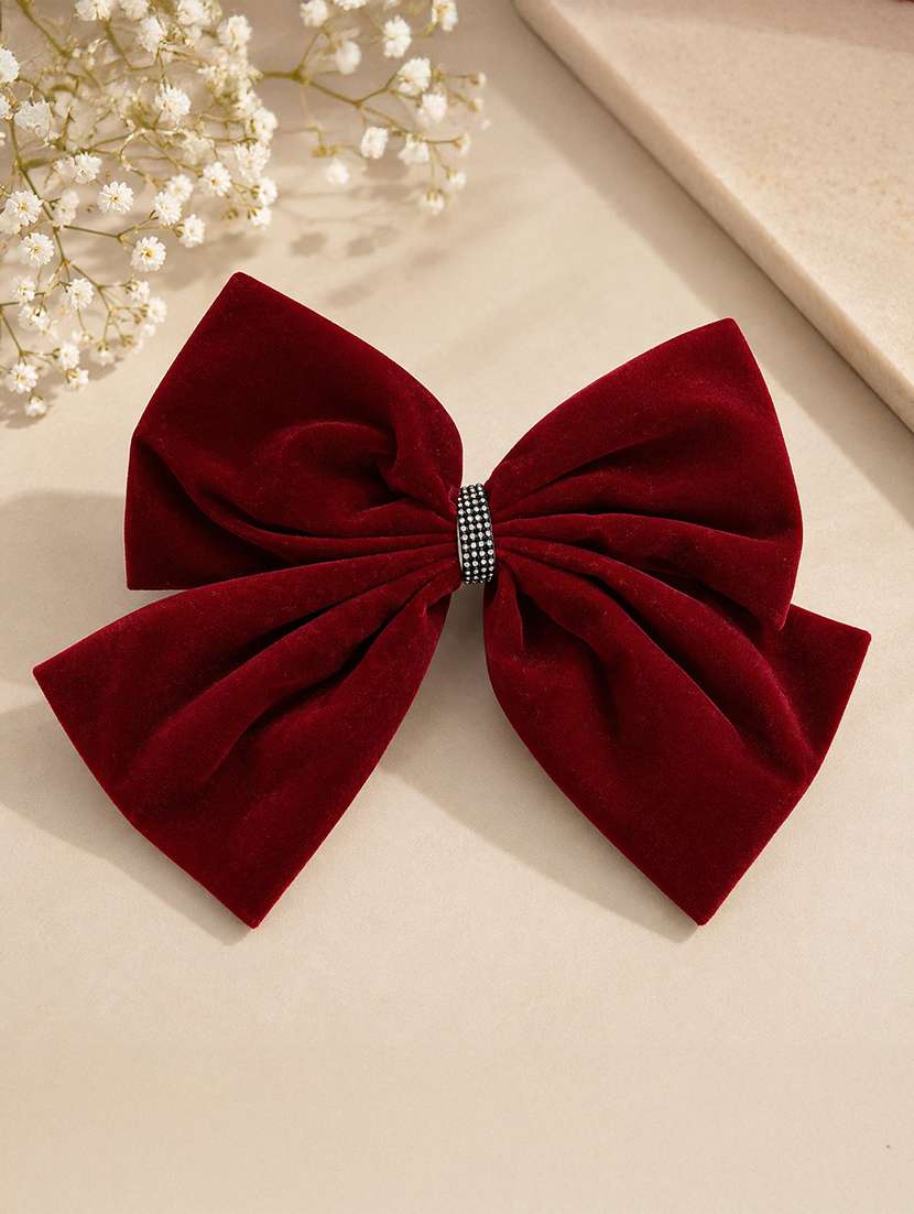 premium maroon velvet hair bow clip for women