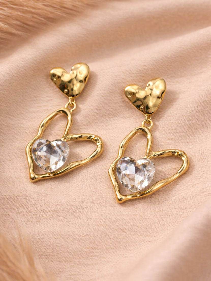women silver crystal gold tone drop earrings