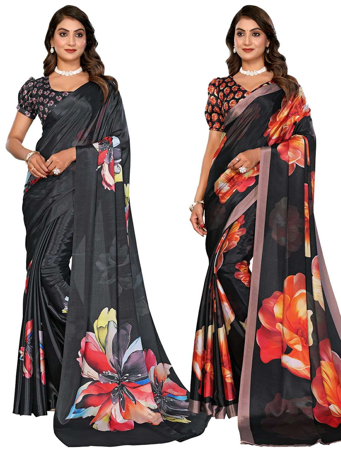 women pack of 2 printed combo saree with blouse