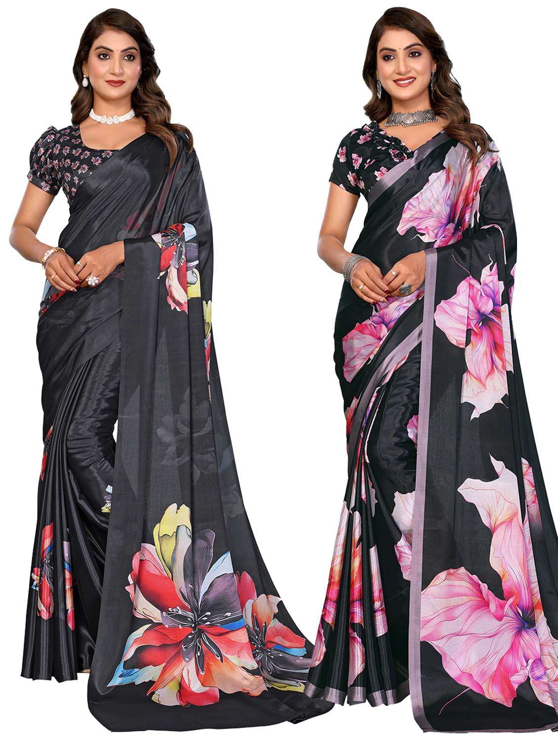 women pack of 2 printed combo saree with blouse