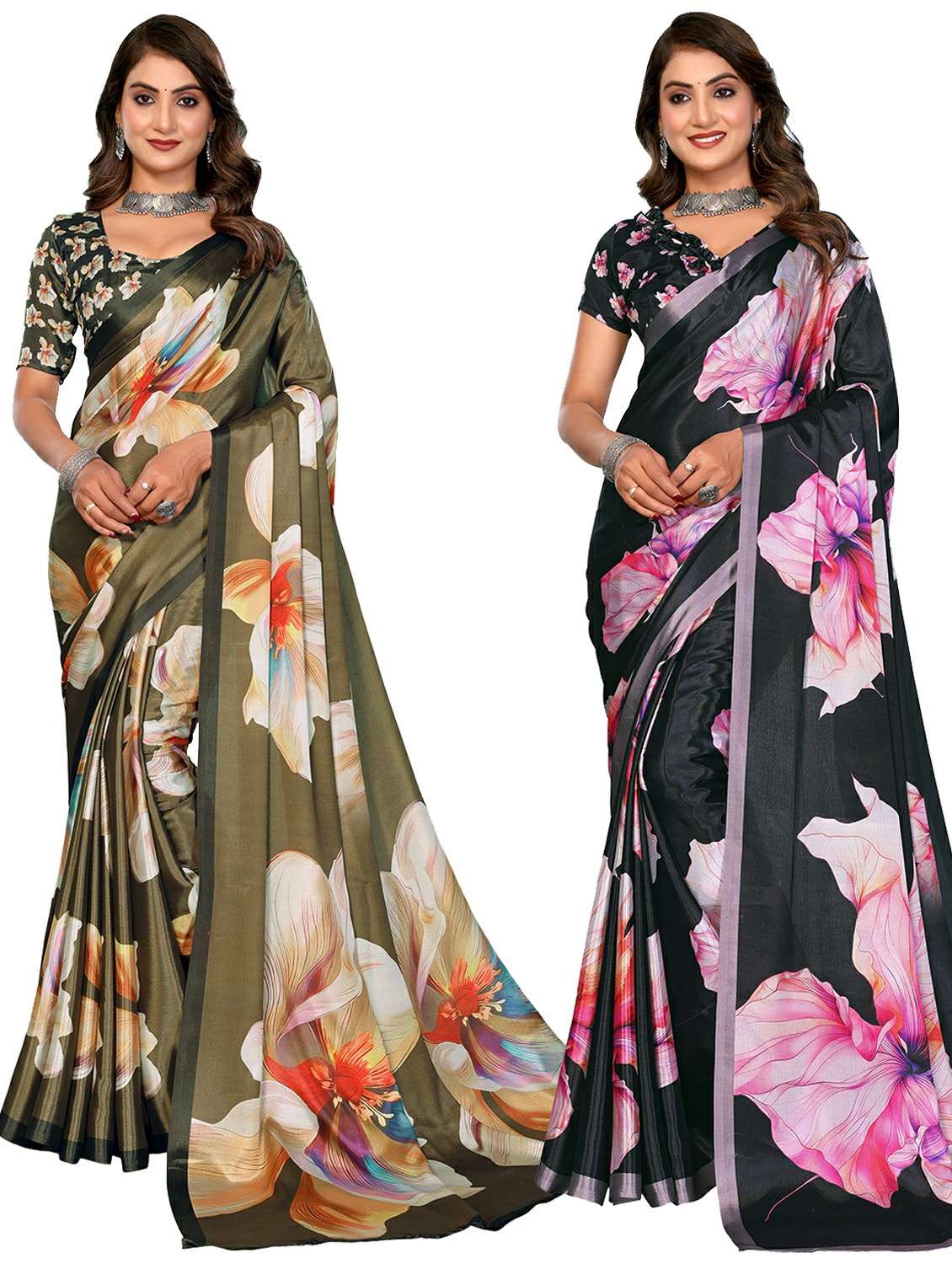 women pack of 2 printed combo saree with blouse