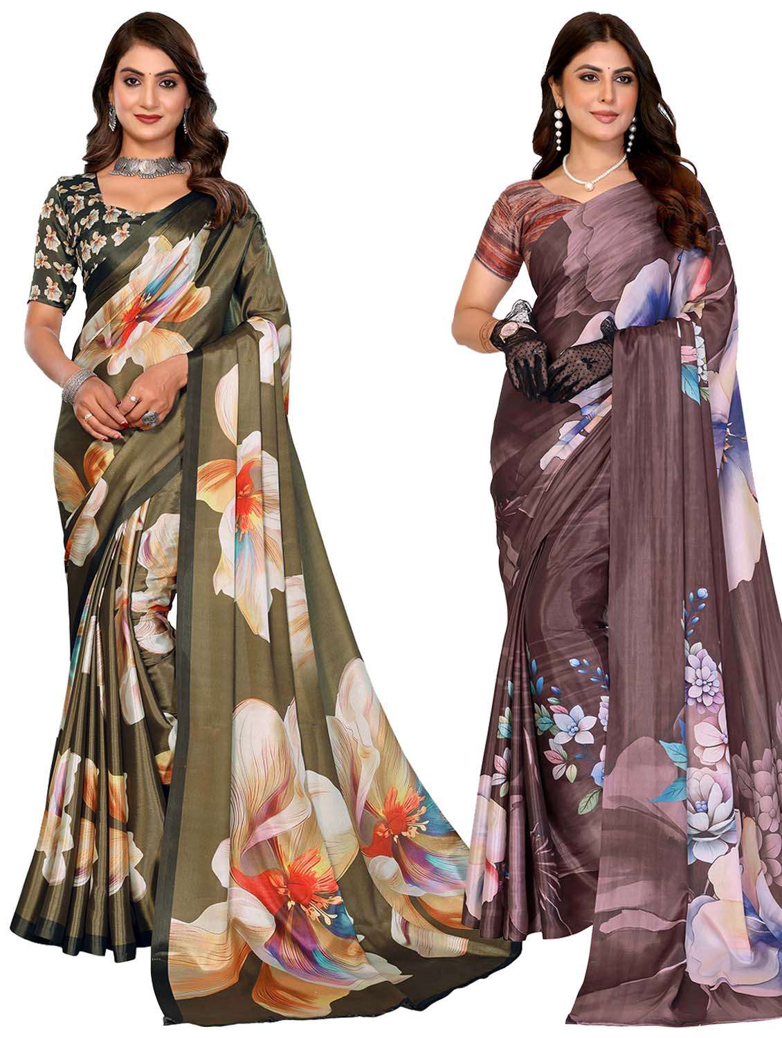 women pack of 2 printed combo saree with blouse