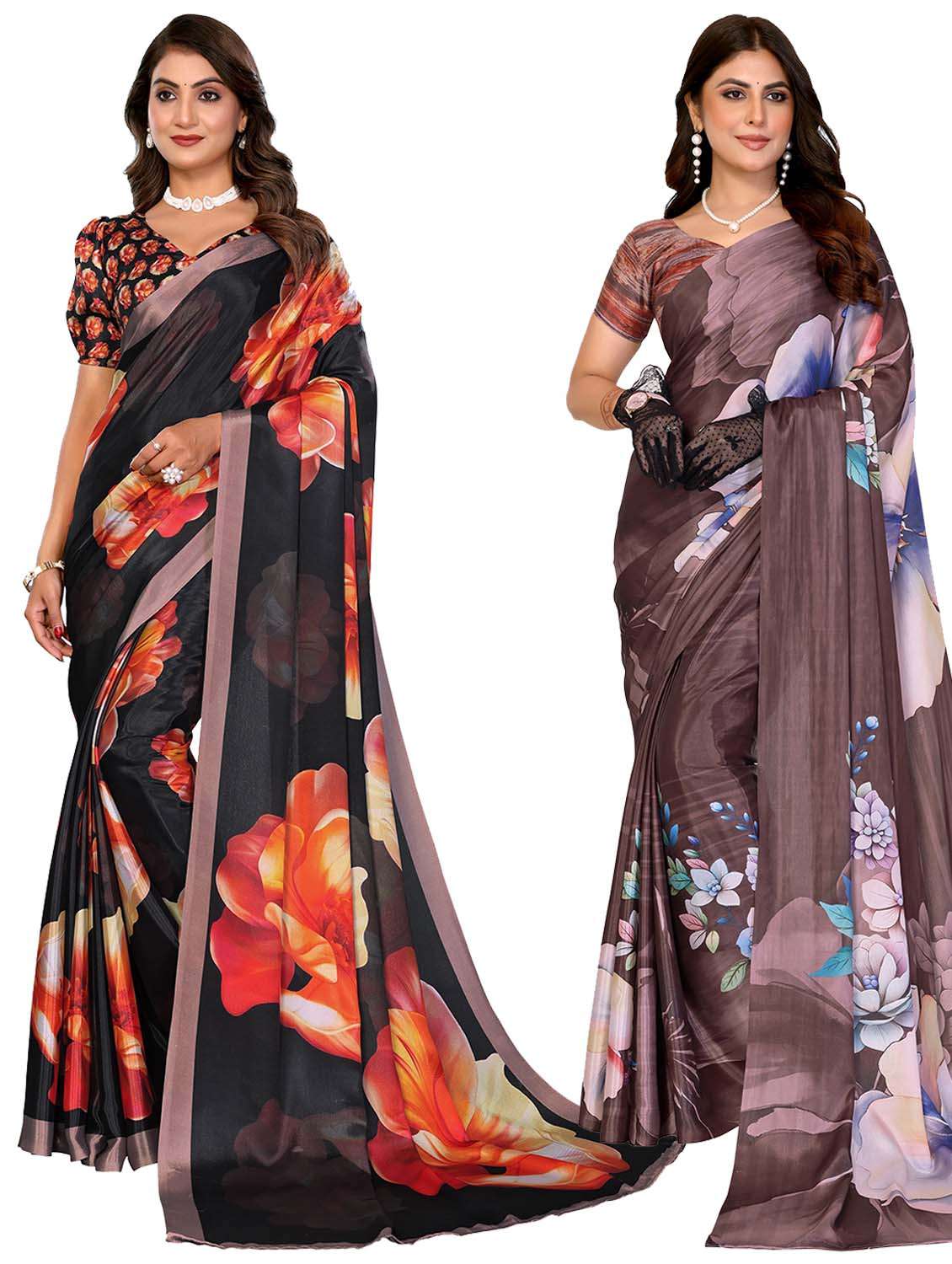 women pack of 2 printed combo saree with blouse
