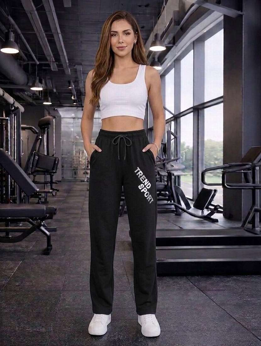 women placement printed high rise track pant