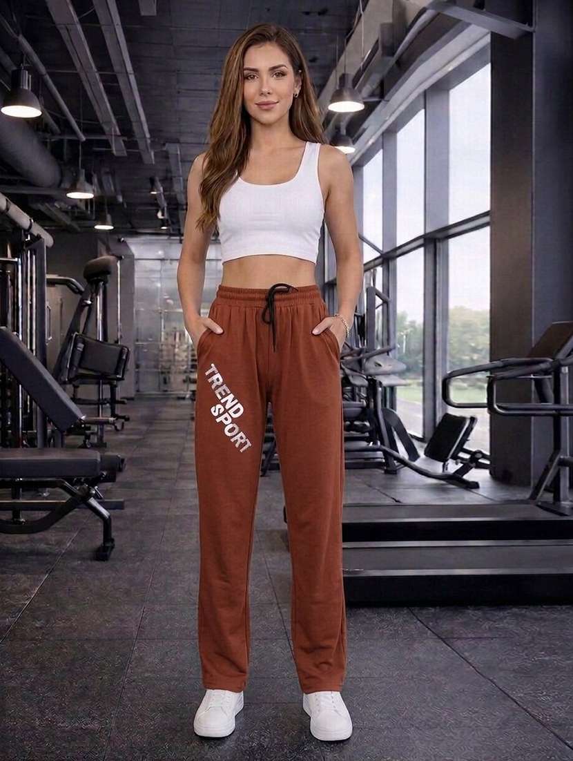 women printed high rise regular track pant