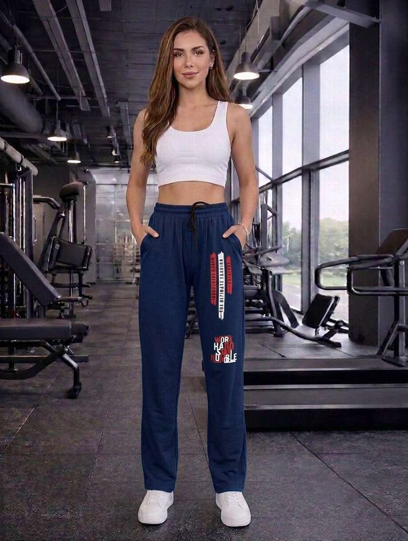 women printed high rise regular track pant