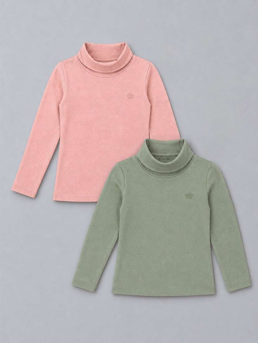 girls pack of 2 solid long sleeves regular tee