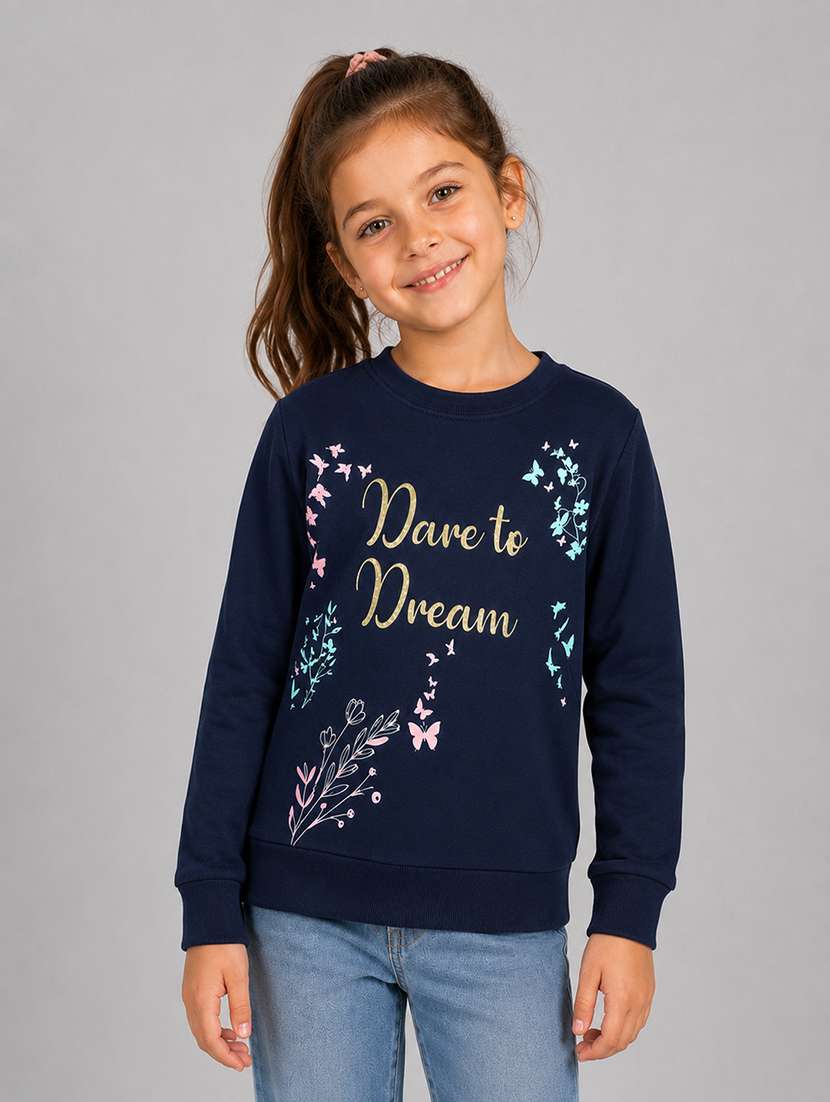 girls printed long sleeves regular fit sweatshirt