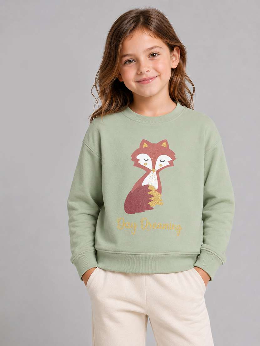 girls printed long sleeves regular fit sweatshirt