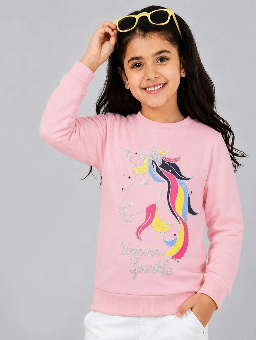 girls printed long sleeves regular fit sweatshirt