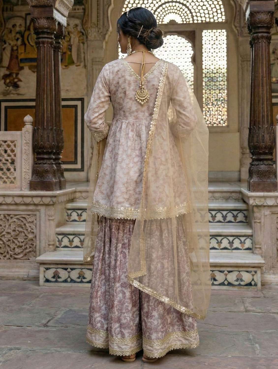 Women Printed Three Quarter Sleeves Kurta Sharara Set With Dupatta - 22610586 -  Standard Image - 3