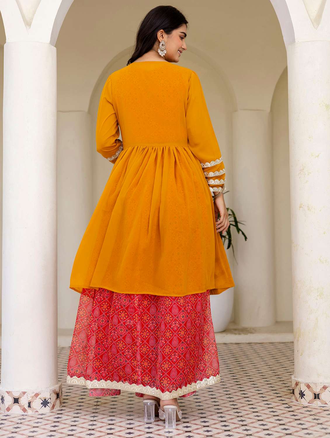 Women Printed Long Sleeves Top Skirt Set With Jacket - 22610592 -  Standard Image - 3