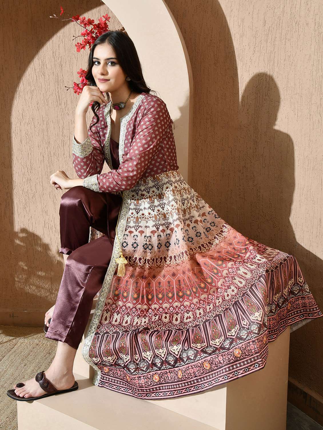 women printed long sleeves top and pant set with jacket - 22610593 -  Standard Image - 5