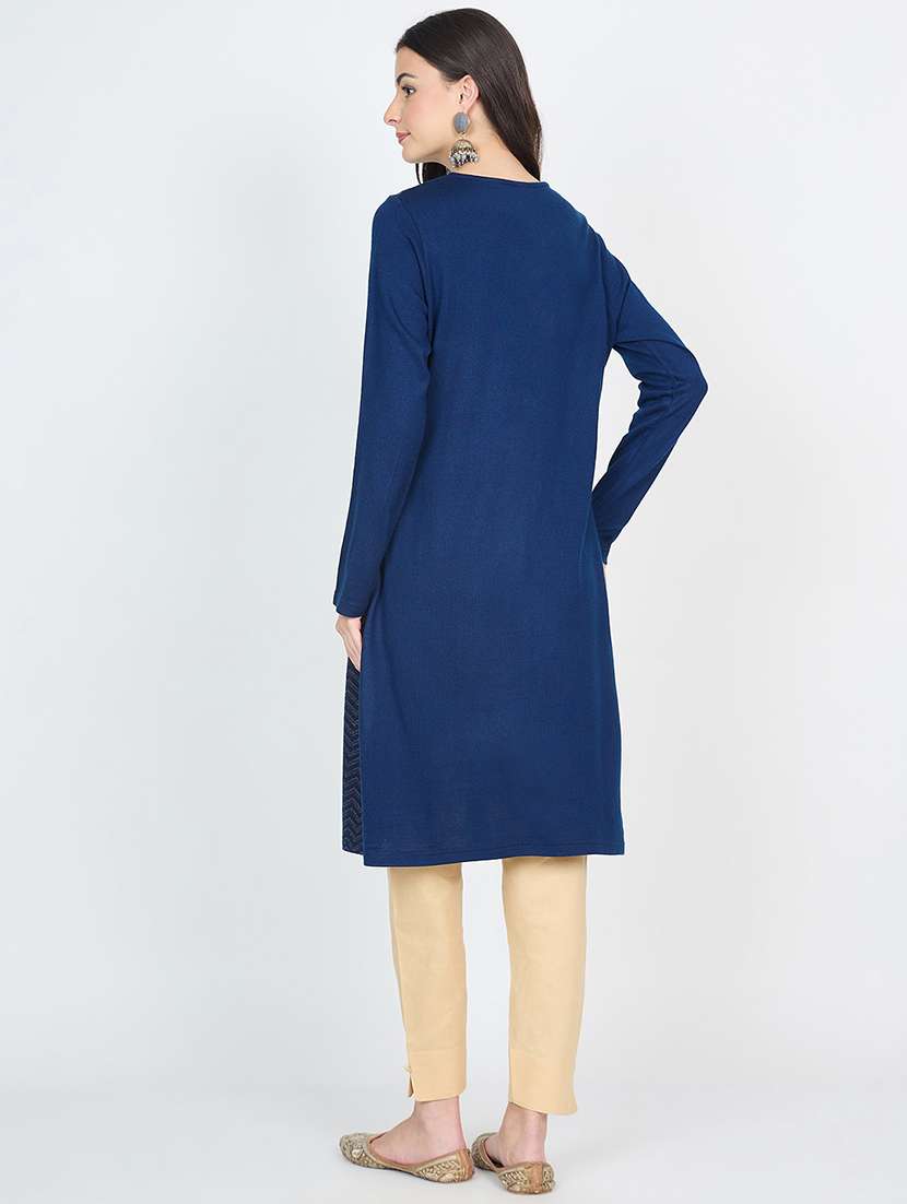 women self design long sleeves straight kurta - 22610682 -  Standard Image - 3