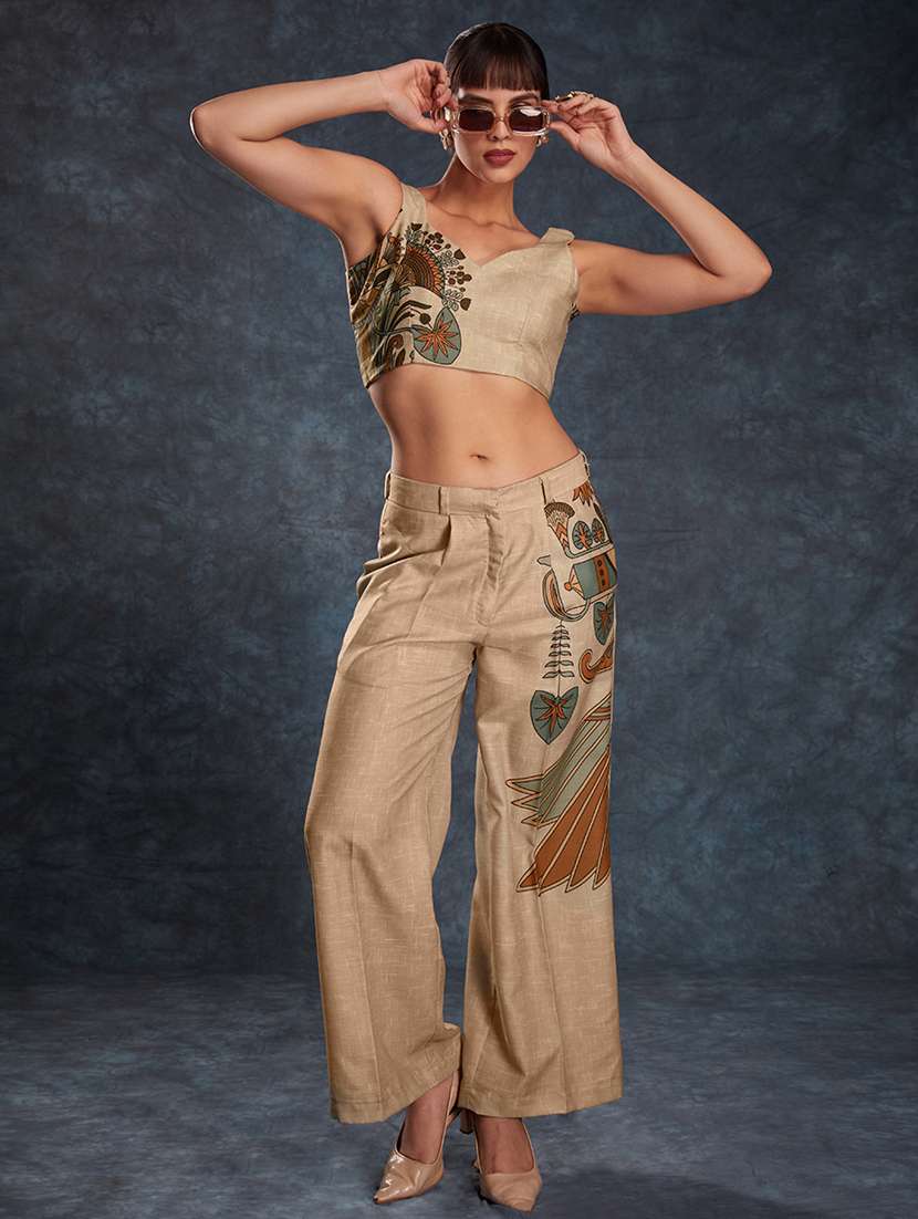 women printed sleeveless top and trouser co-ord set