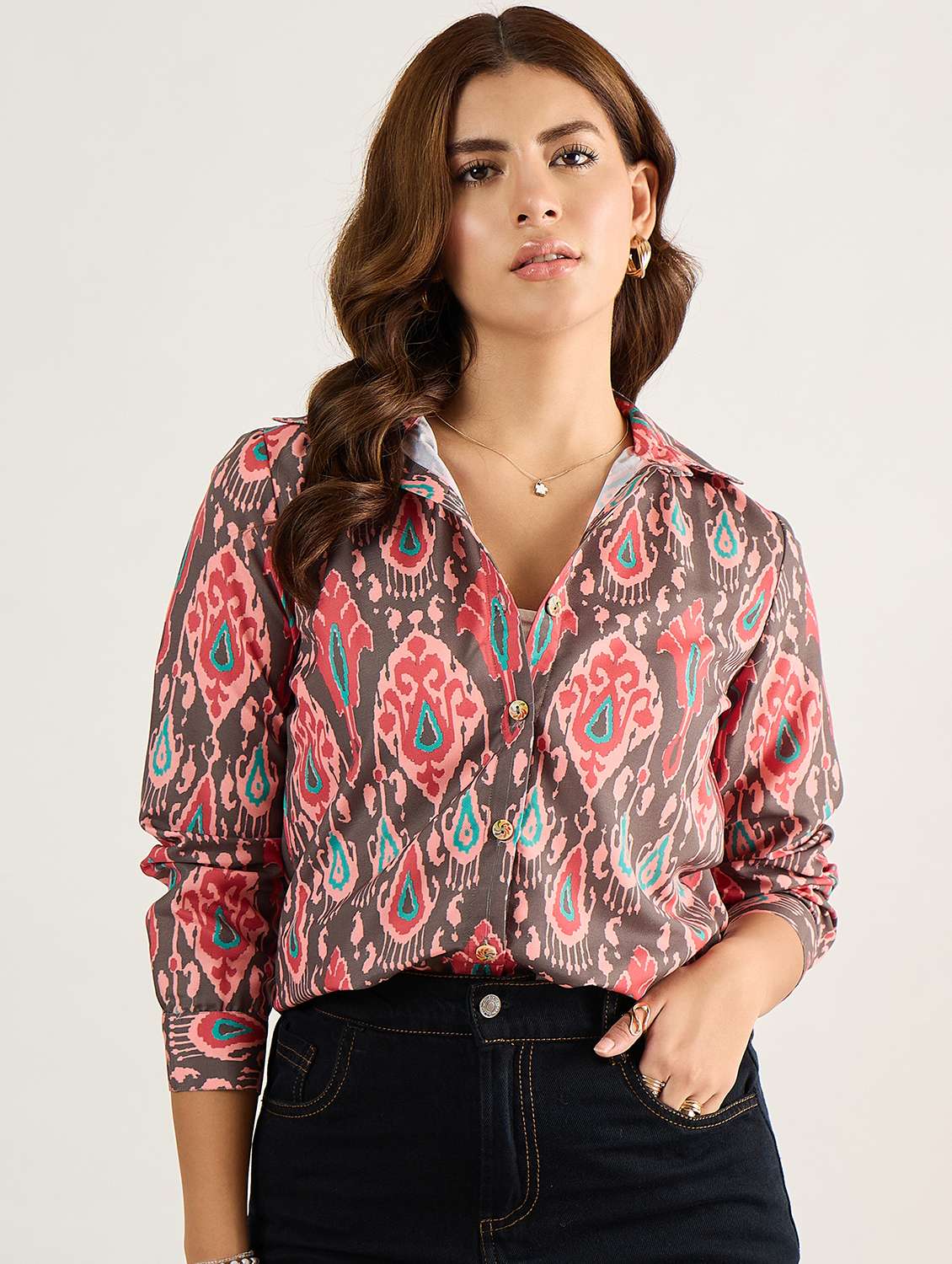 women printed long sleeves regular shirt