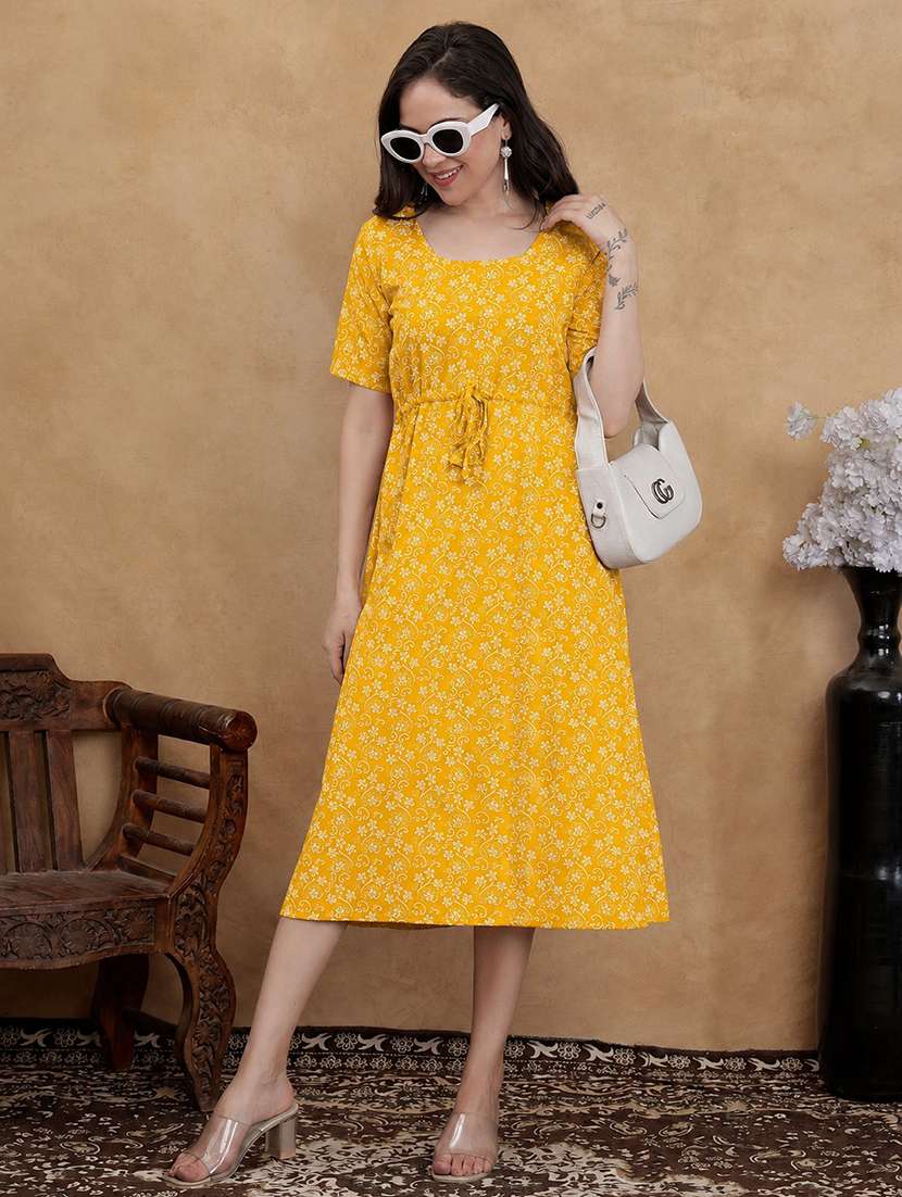 women printed short sleeves a-line dress