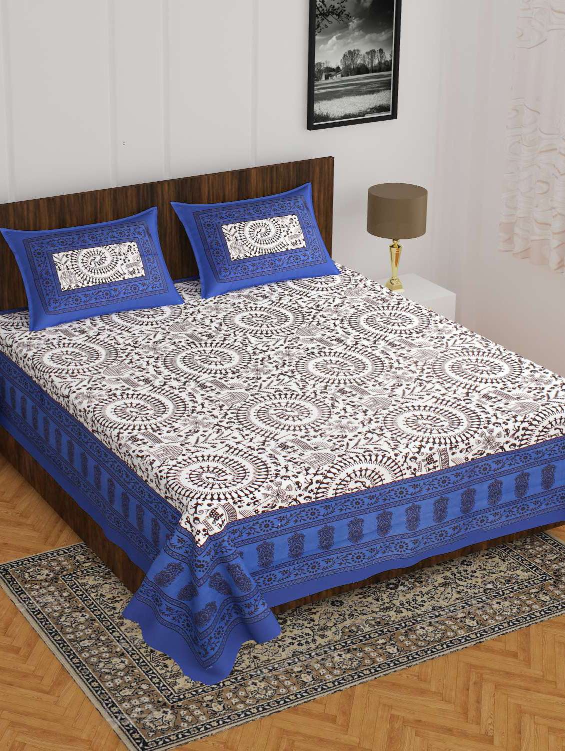 cotton printed double bedsheet set with 2 pillow covers