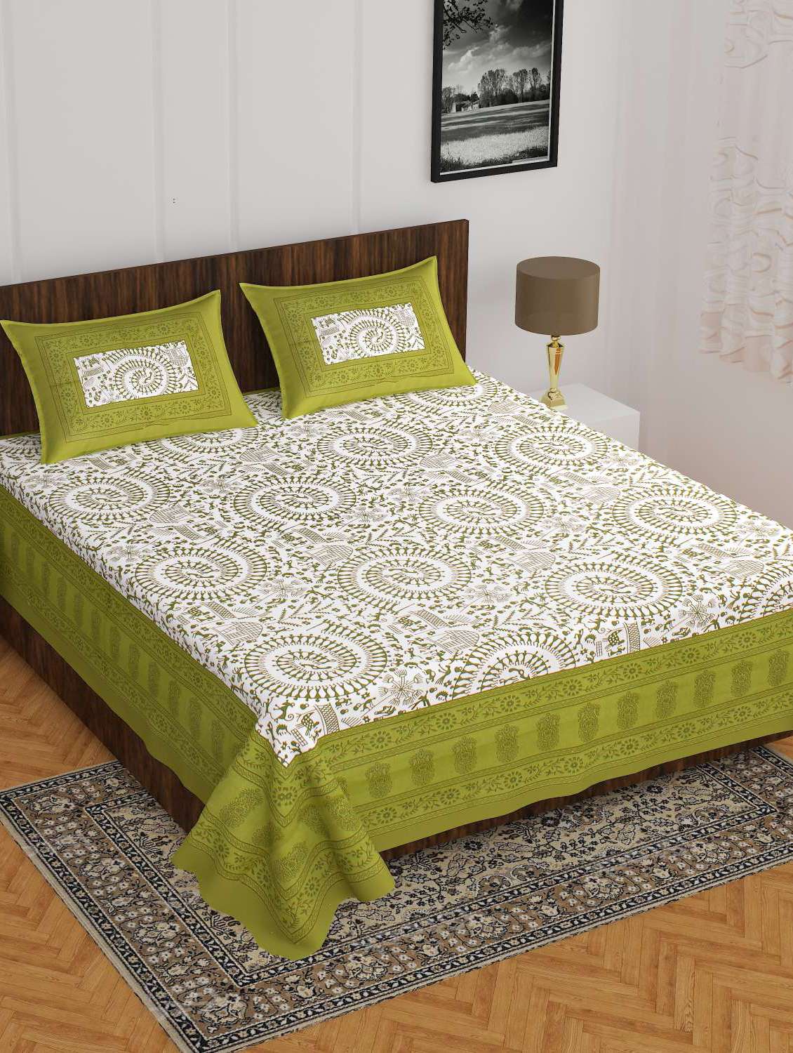 cotton printed double bedsheet set with 2 pillow covers