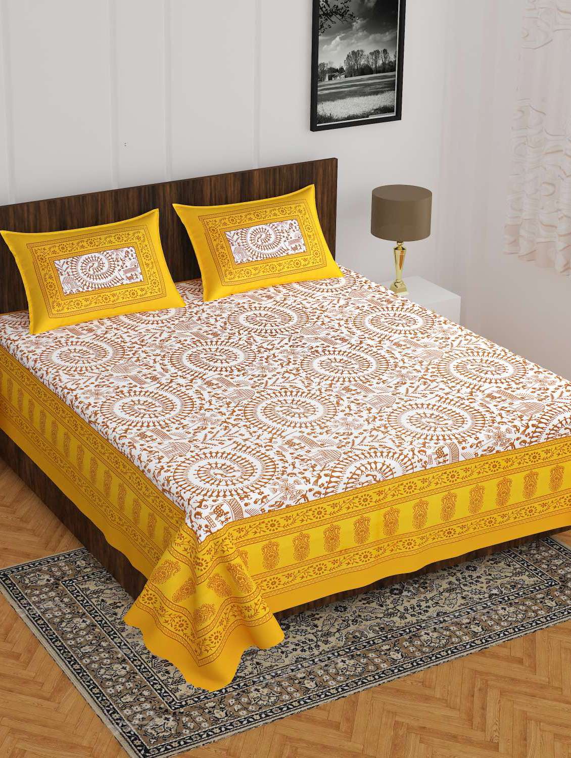 cotton printed double bedsheet set with 2 pillow covers