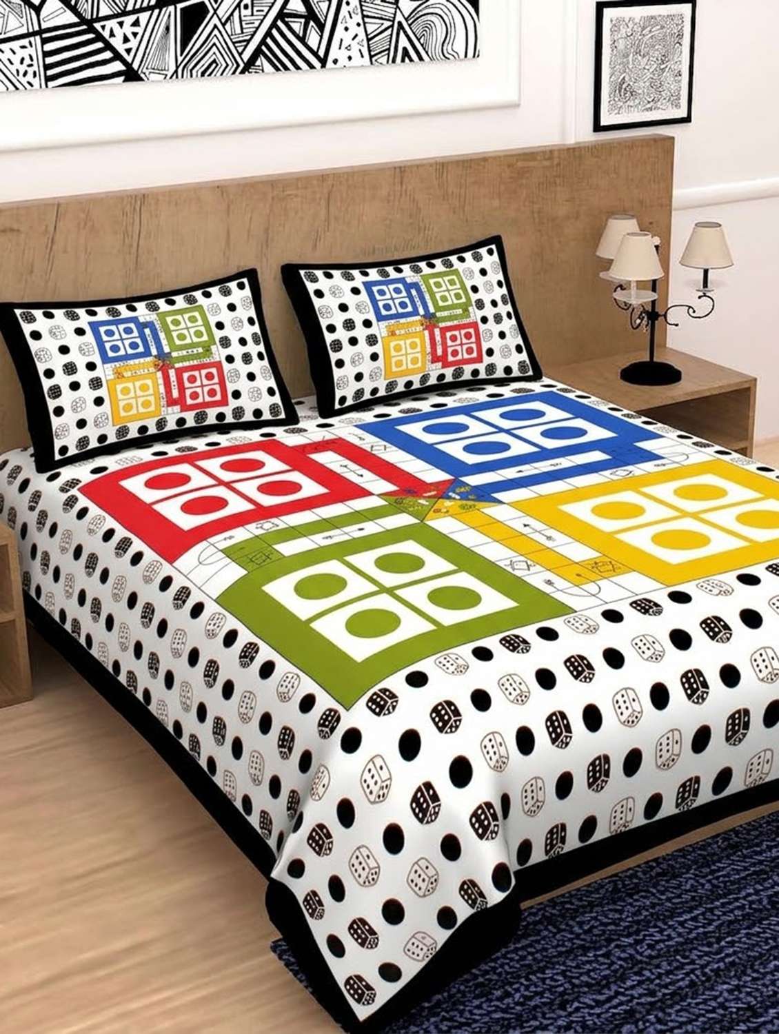 cotton printed double bedsheet set with 2 pillow covers