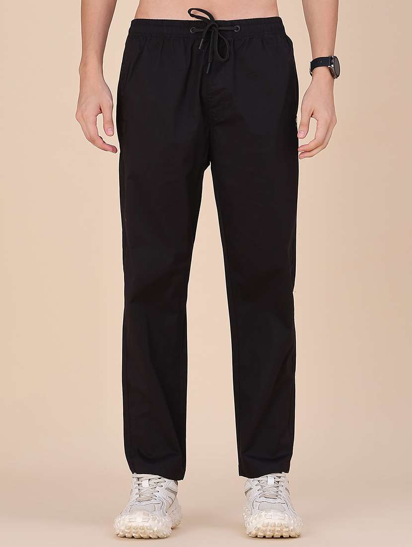 men solid mid rise full length track pant