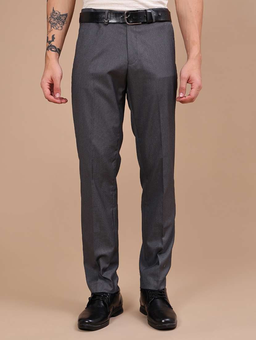 men solid mid rise flat front formal trouser
