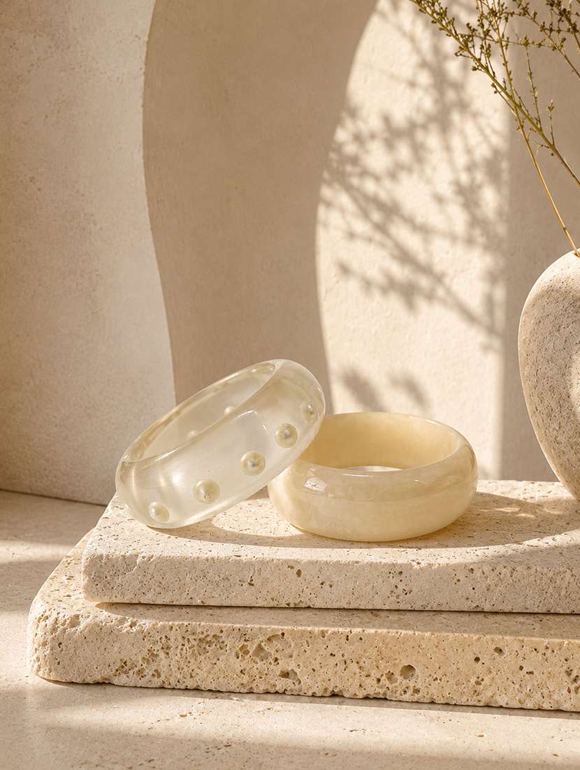 women set of 2 white acrylic pearl embellished bangles - 22614911 -  Standard Image - 3