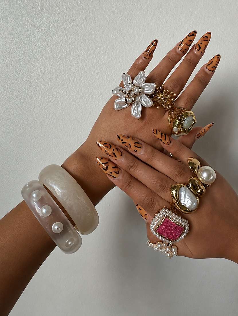 women set of 2 white acrylic pearl embellished bangles - 22614911 -  Standard Image - 5