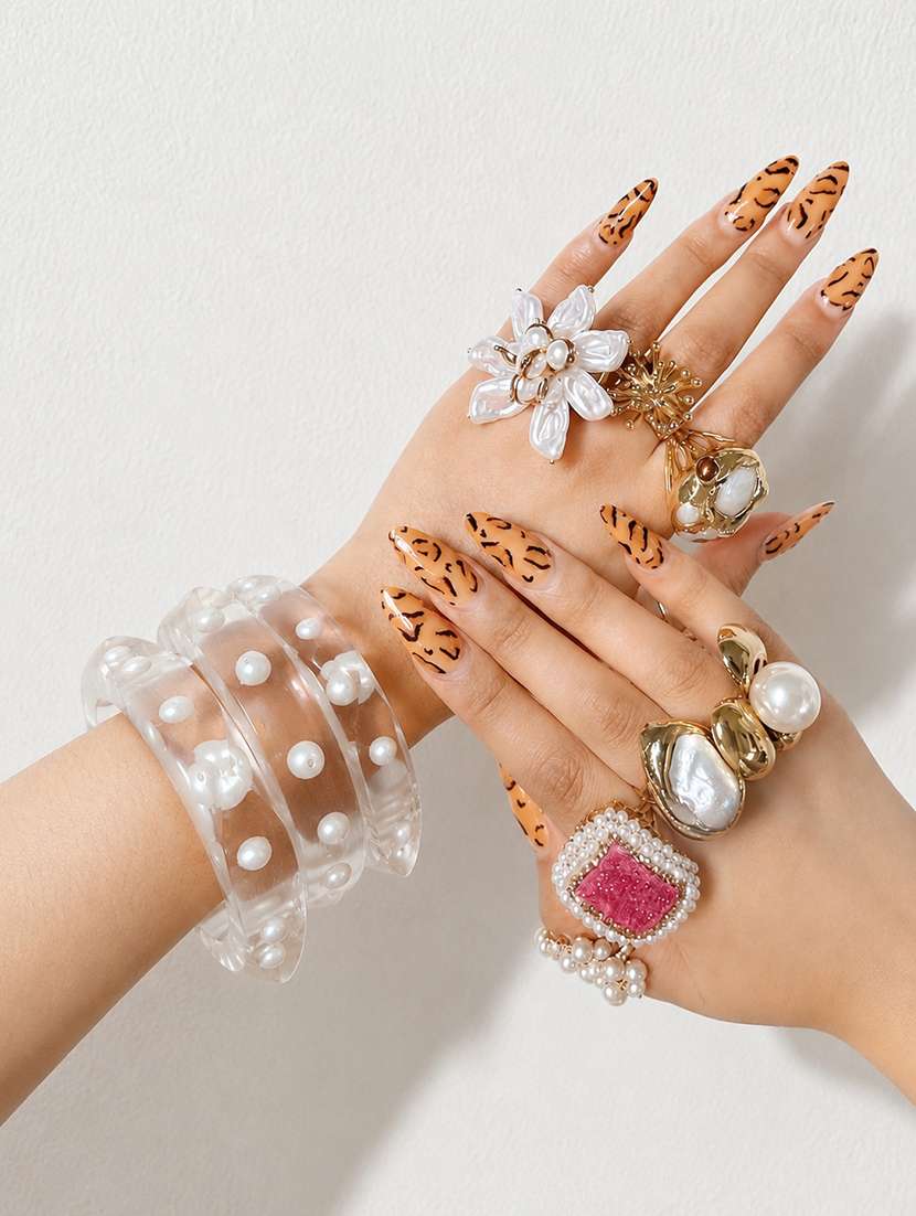 women set of 3 white acrylic clear sculpted resin bangles with pearls  - 22614917 -  Standard Image - 5