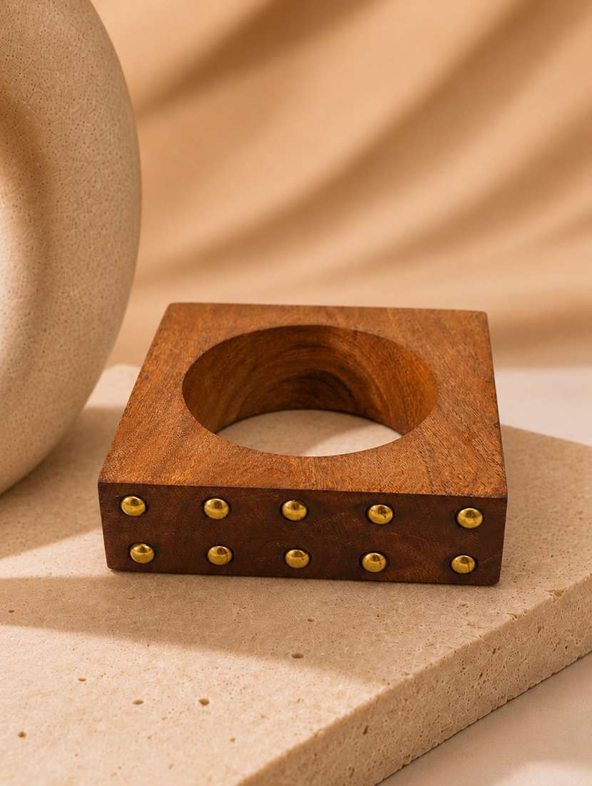women wooden square bangle with studs