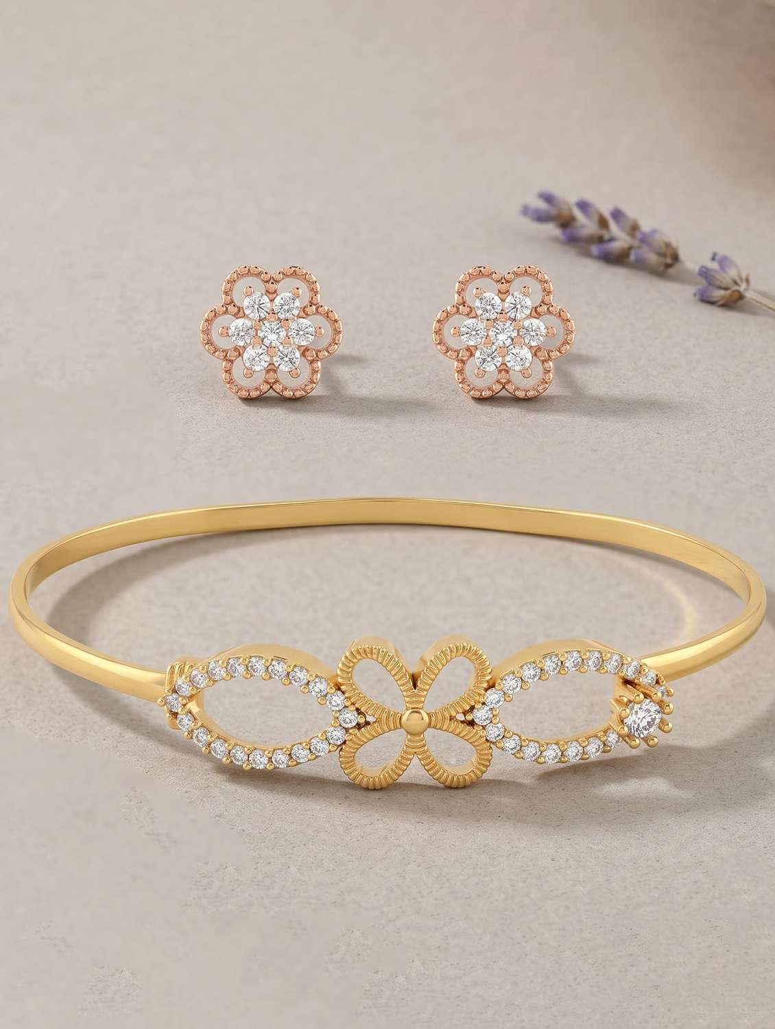 women brass moissanite kada earring set 