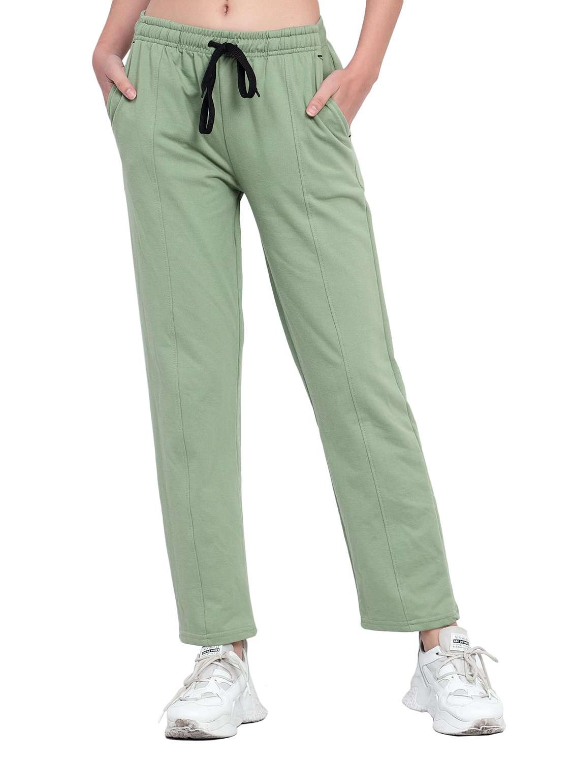 women solid mid rise regular fit track pant