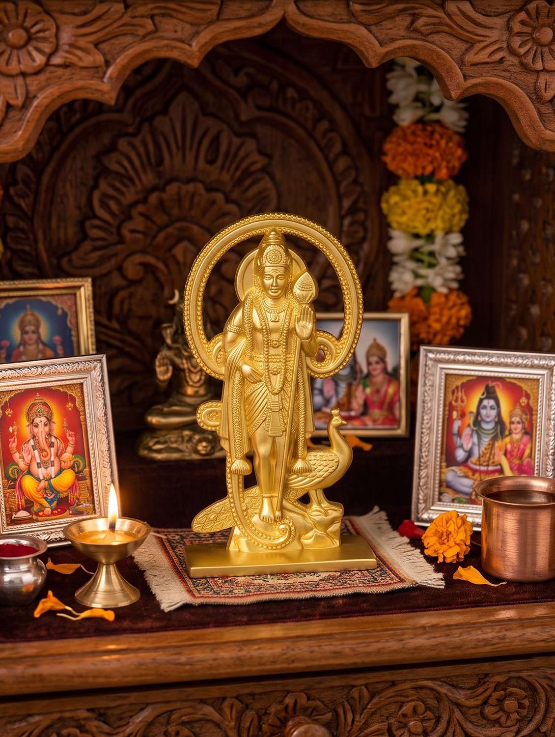 brass gold murugan kartikeyan idol stand - 22615062 -  Standard Image - 3