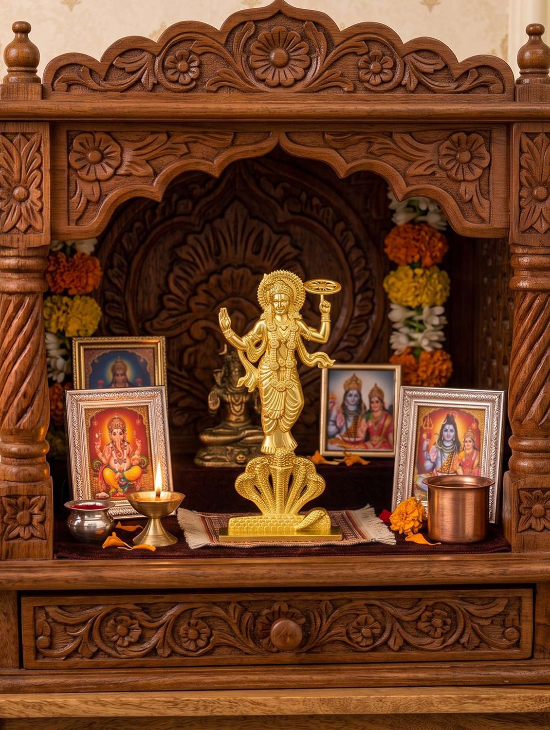 brass gold standing vishnu spiritual idol stand - 22615063 -  Standard Image - 3