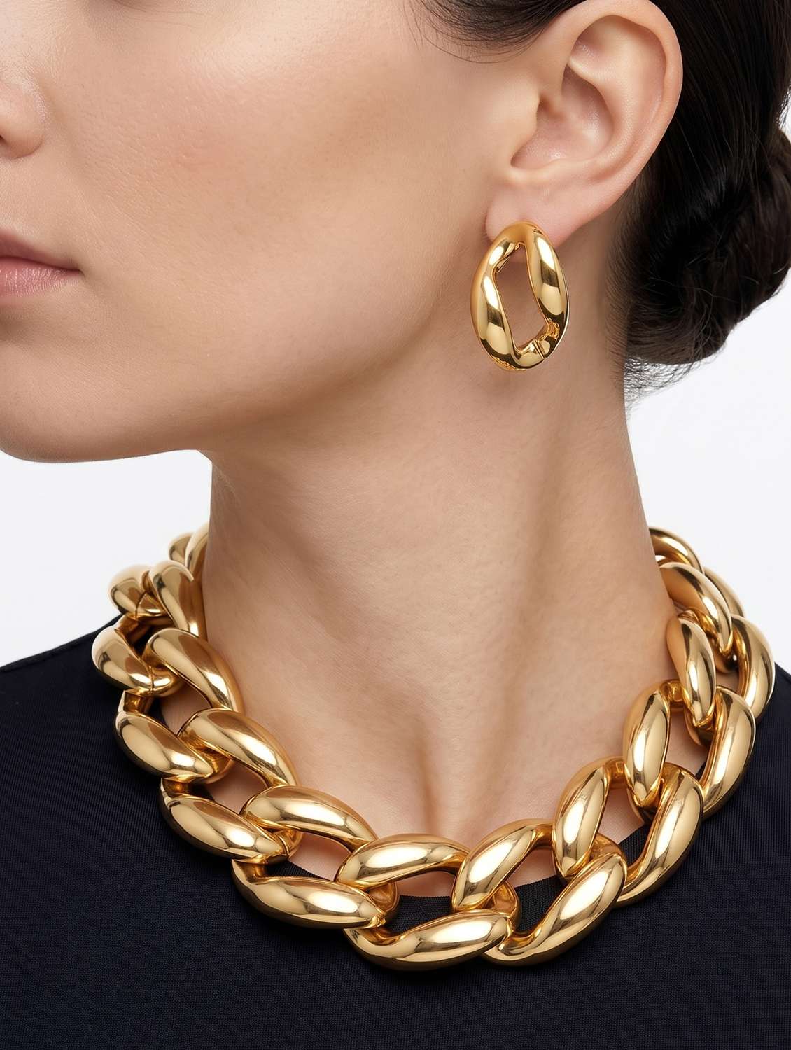 chunky gold plated brass chain necklace set - 22615065 -  Standard Image - 3