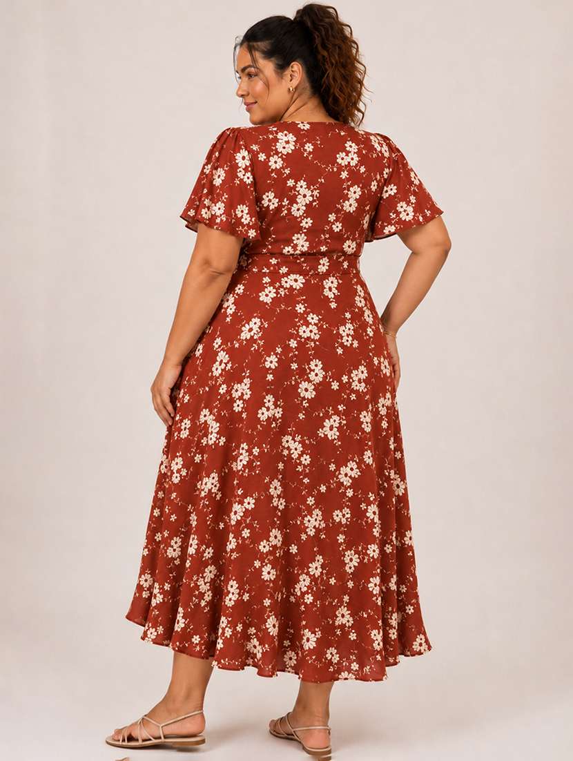 Women Printed Flared Sleeves Wrap Dress - 22615069 -  Standard Image - 3