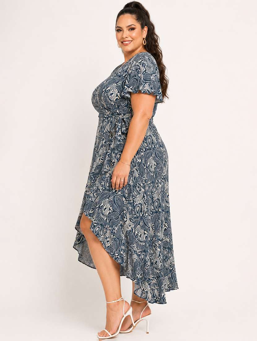 Women Printed Flared Sleeves Wrap Dress - 22615070 -  Standard Image - 3